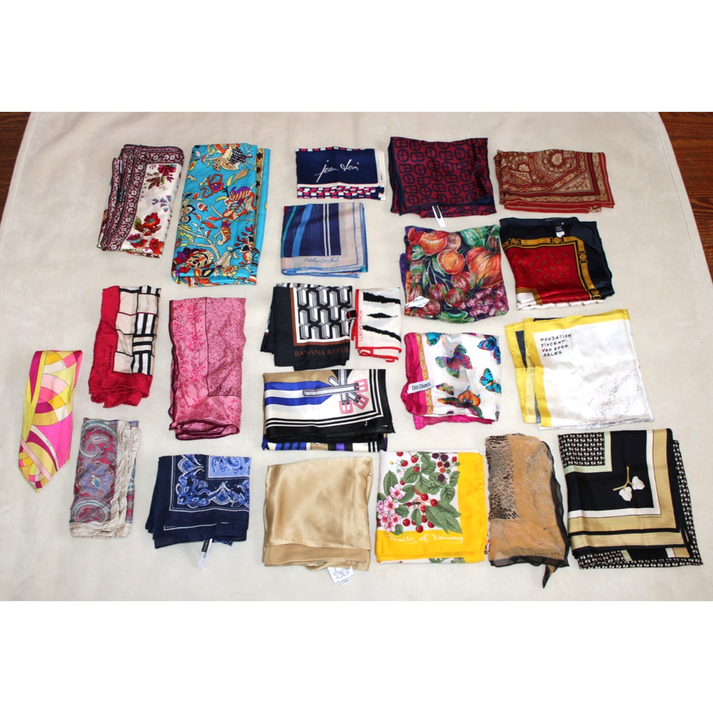 Vintage Scarf Lot 21 Silk Designer Scarves Bill Blass Burberry Dior Oscar Mondi